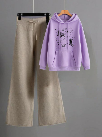 Lilac hoodie Saturn butterfly and beige flapper