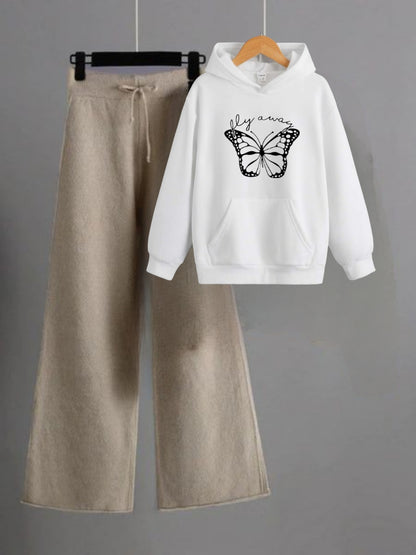 White hoodie fly away and beige flapper