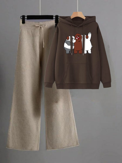 Brown hoodie 3 bears and beige flapper