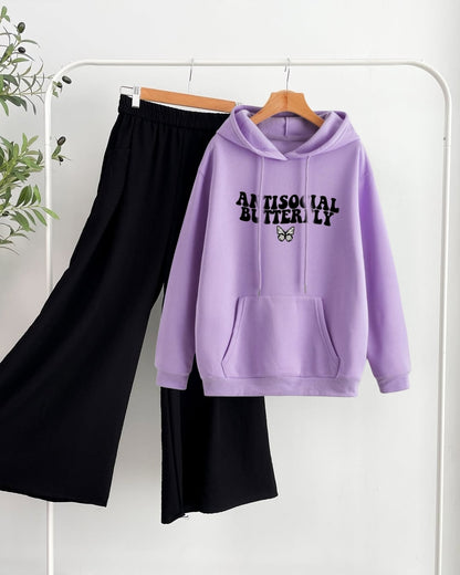 Lilac hoodie anti social butterfly and black flapper