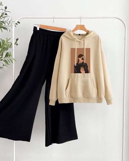 Beige hoodie coffee girl and beige flapper