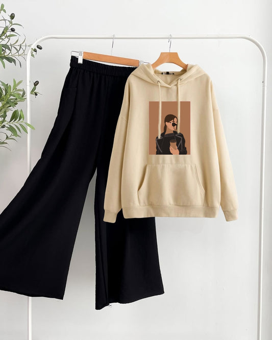 Beige hoodie coffee girl and beige flapper