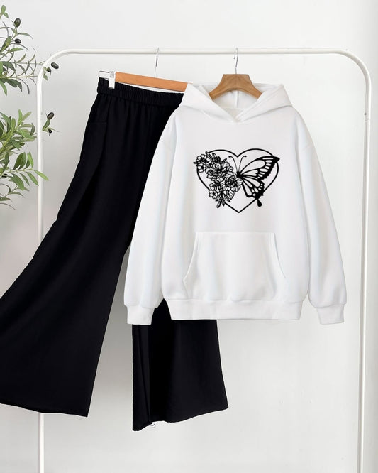 White hoodie butterfly heart and black flapper
