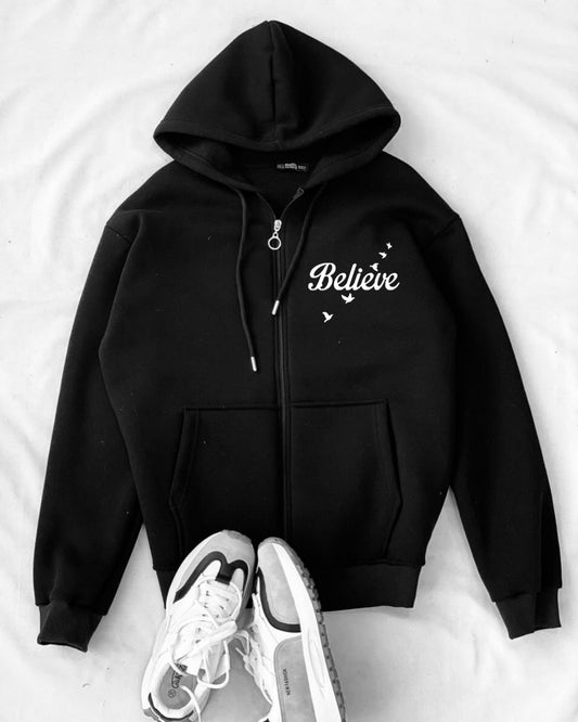 Black zipper believe butterfly